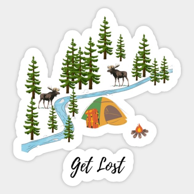 Get lost camping, moose at the river Sticker by TouchofAlaska